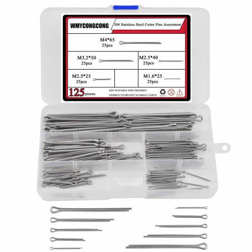 WMYCONGCONG 125-Piece Cotter Pin Set, 5 Sizes, M1.6-M4, 304 Stainless Steel, Clips, Cotter Pins for Machinery, Automotive, and Motorcycle Applications