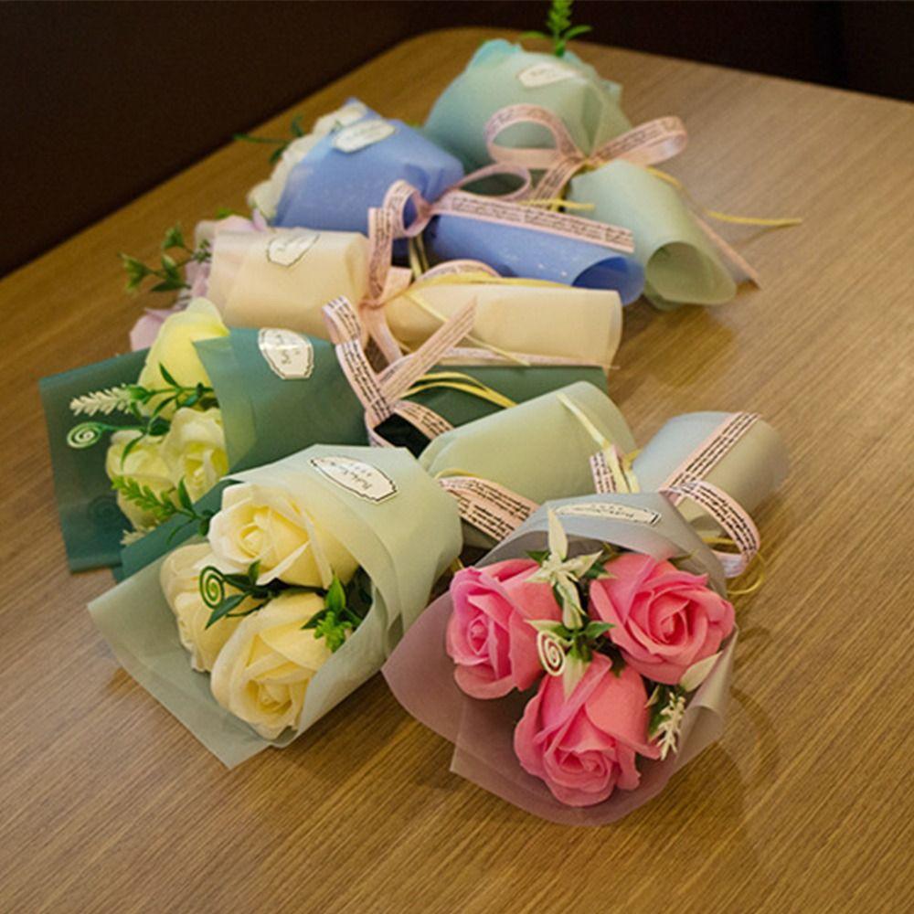 

Gift Packing 3 Heads Artificial Rose Bouquet Decoration Fake Flower For Anniversary світло-синій колір