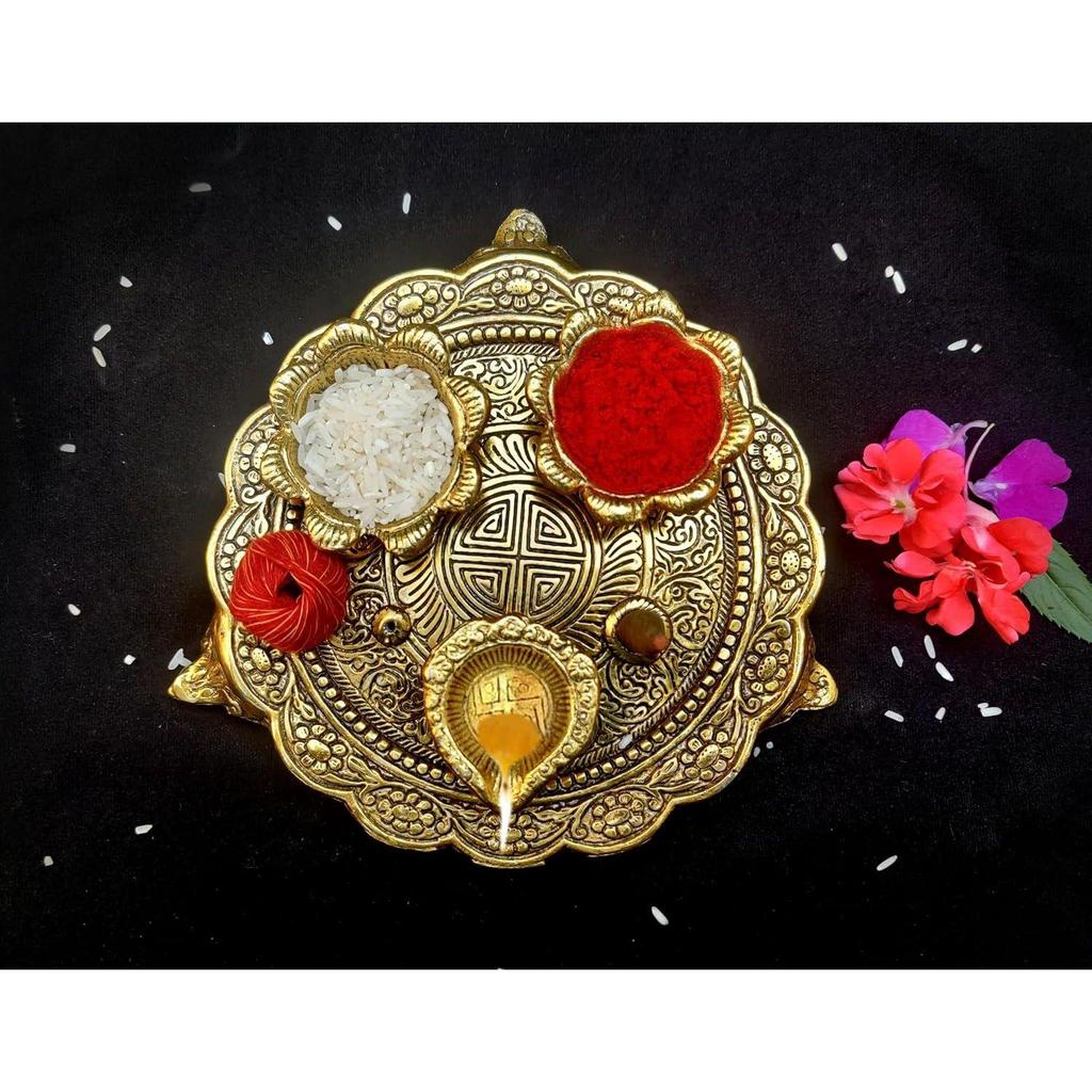 Wonder Care Aluminium Golden Color Plate for Puja Diwali Gift Items Deepawali