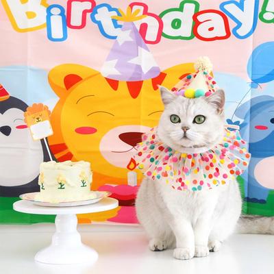 Pet Birthday Hat Scarf Set Puppy Princess Costume Cute Lace Cat Costume Dog Colourful Polka Dot Bandana Hat Cat Happy Birthday Decoration Pet Party