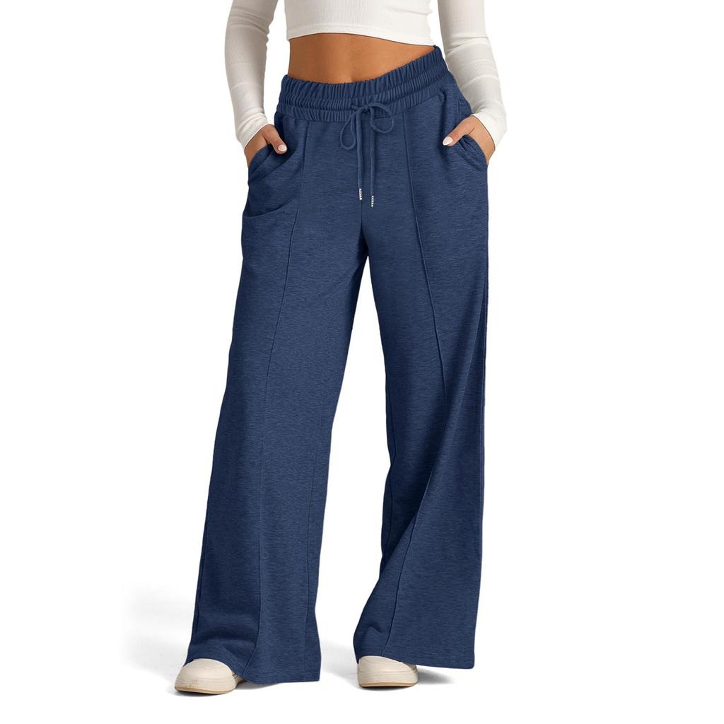 Style Spring Autumn New Style Women's Drawstring Solid Color Waist Fashion Casual Wide Leg High Waist Pants