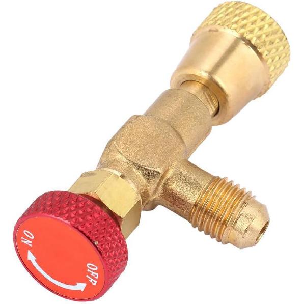 PolaLander 1pc R410A Air Conditioning Refrigerant Valve Adapter 1/4" SAE Male To 5/16" SAE Female Charging Hose Flow Control Valves