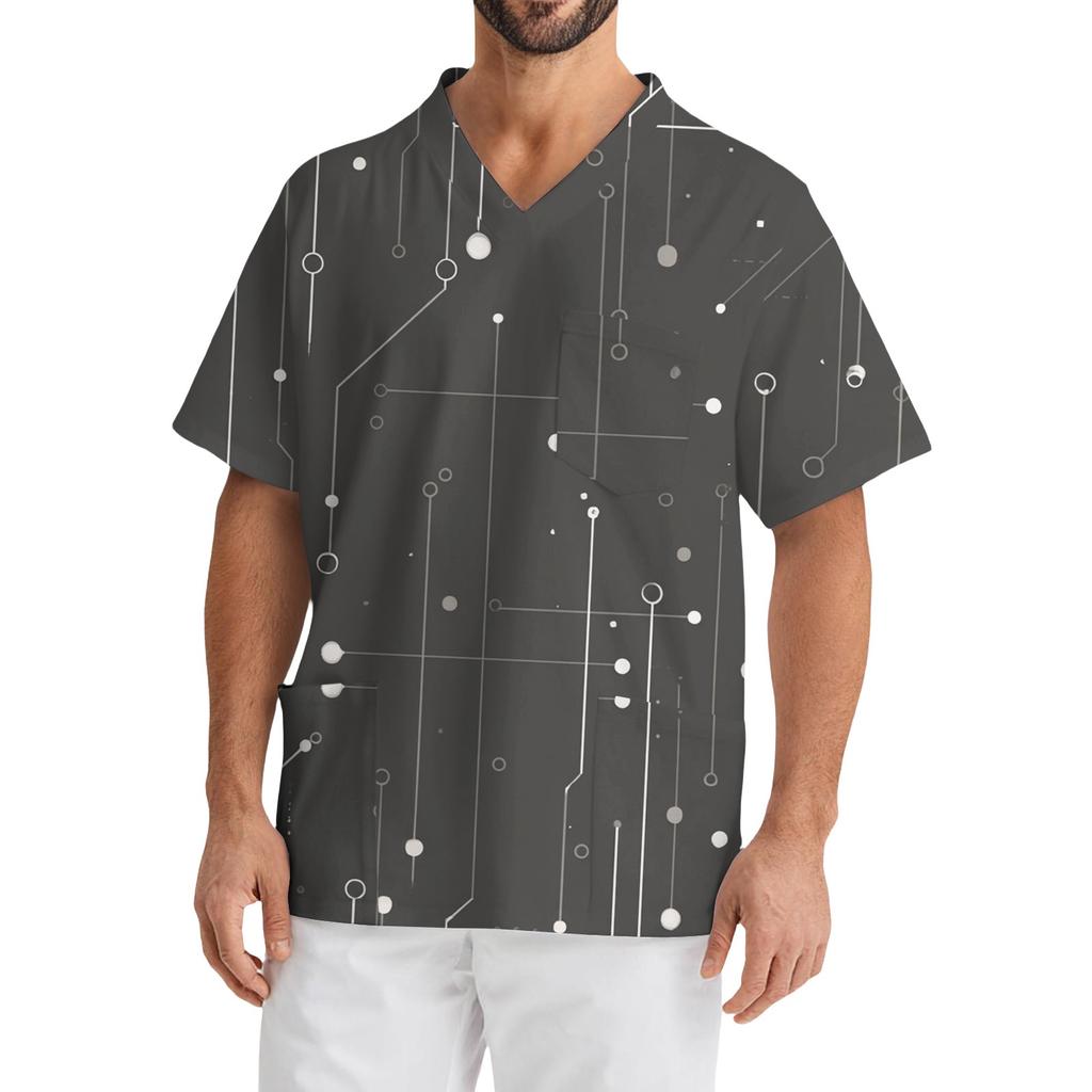 Men's Casual Short-Sleeved V-Neck Printed Front Pocket Top