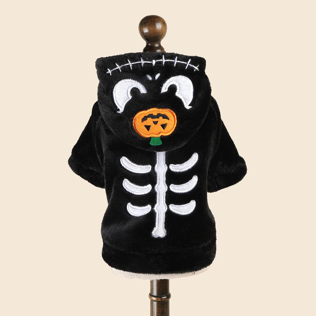 Halloween Pet Hoodie Fleece Dog Sweater Pumpkin Skeleton Cat Costume Warm Plush Coat for Small Medium Dogs Cats Puppy Winter
