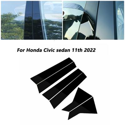 6Pcs Black Side Door Window Pillar Post Trim Cover For Honda Civic Sedan 2022