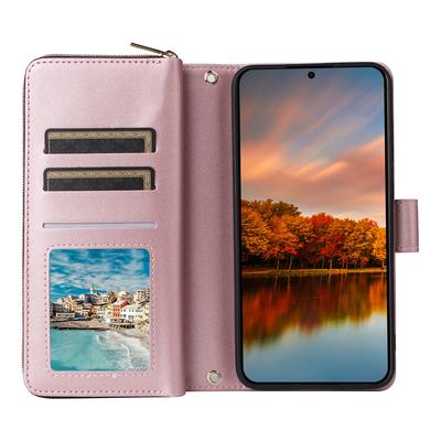 R20 Etui na Samsunga Galaxy S24 FE Kieszeń na zamek błyskawiczny Pokrowiec ze skóry PU z 9 przegródkami na karty