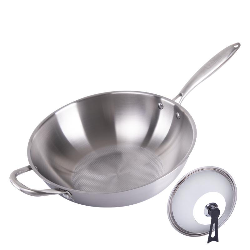 Germany Non-stick Stainless Steel Wok for Induction and Gas Stoves, Flat-bottomed Cookware.