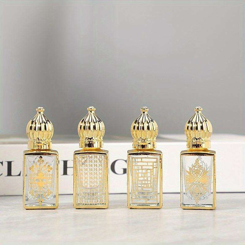 2 Pcs/set Random Pattern Luxury Golden Essential Oil Roller Bottle Refillable Perfume Bottle Glass Roll-On Essential Oil Bottle Cosmetics Container