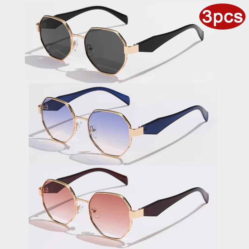 3pcs  Fashion Metal Frame Polygonal Sunglasses Women Gradient Driving Sun Glasses Female Stylish Outdoor Vacation Shades UV400
