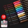 12/20 Colors Metallic Brush Marker Pen Set 2mm Water Based for Black Brown Card Wood Ceramic Glass Drawing Pens School Supplies