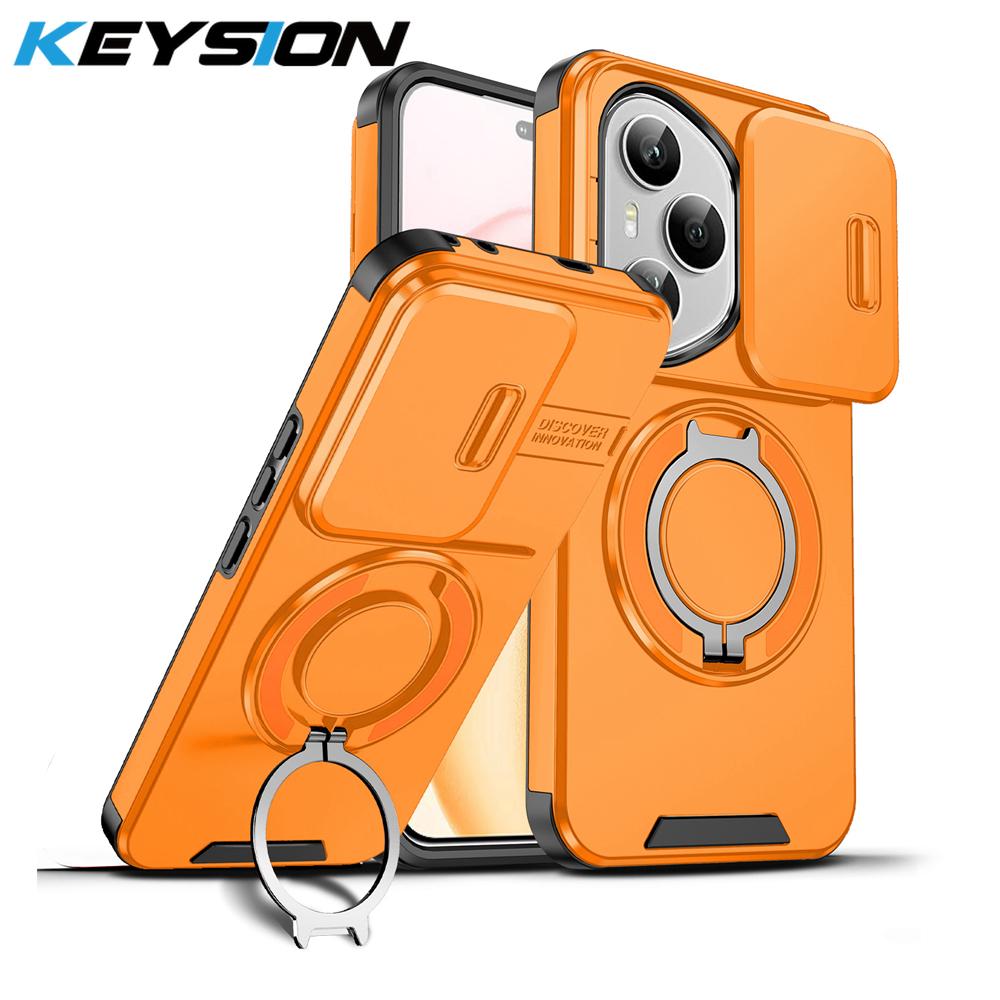 KEYSION 360° Ringständer Handyhülle für HONOR 400 Pro 5G Schiebkamera Schutz Magnetische Stoßfeste Rückabdeckung für Honor 400 5G