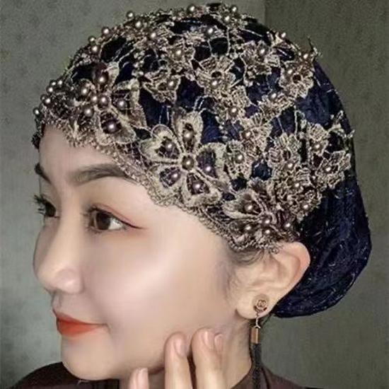 2025 Sommer Pflaumenblüten Spitze Perlen Stirnband für Frauen - Eleganter Freizeit Hut für Mütter & Senioren