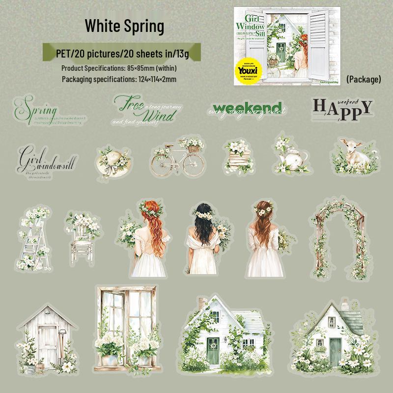 A Beautiful Day PET Sticker Pack: Girls on the Windowsill - 4 Styles, 20 Light Retro Decoration Sheets