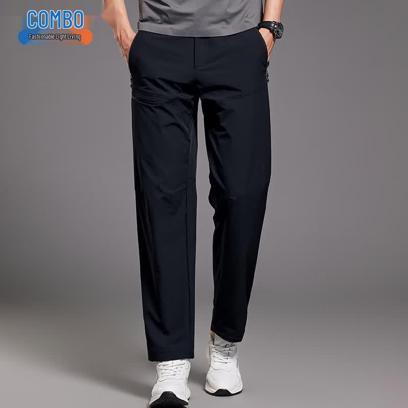 Kangbo Men's Summer Cooling Four-Way Stretch Straight-Leg Casual Pants