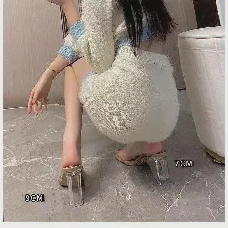 Damen 2025 Sommermode Kristall Klar-Riemen High-Heeled Sandalen mit Dicken Absätzen