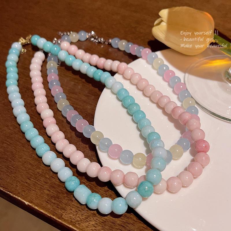 Colorful Dopamine Beaded Necklace for Women - Cute, Light Luxury Gift for Girlfriends