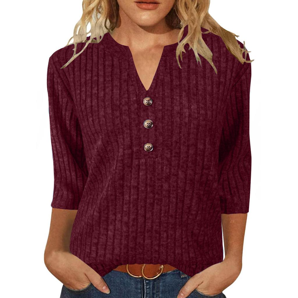 Women's Casual Fashion Comfortable V-Neck Button Sweater Warm Top