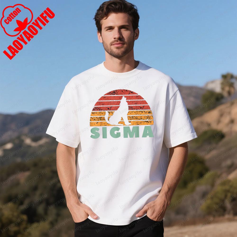 Vintage Creative Design Sigma Wolf Shirt Retro Sigma Male TShirt Men Summer Casual Daily Life Crewneck Cotton Short Sleeve