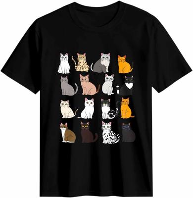 T-shirt pour femme Motif Dessin Animé Divers Chats Graphique Hauts à Manches Courtes Animaux Noir Col Rond Côtes Ajusté
