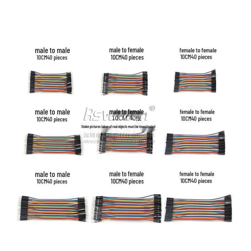 40-Pin DuPont Jumper Wires: Female-to-Female, Male-to-Female, Male-to-Male, Lengths 10/15/20/30/40cm, Multicolor