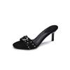 Schwarze Punk Spitzschuh High Heel Mules Slipper Damen Schnallendekor Dünne Absätze Sandalen Frau PU Leder Slip-on Partyschuh