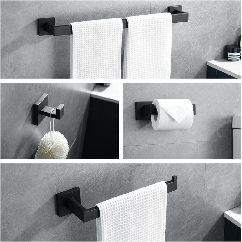 Bathroom Towel Bar Set Black 5-Pieces Bathroom Hardware Set 304 Stainless Steel