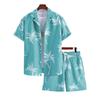 Men's Short Sleeve Shirt Set Blue Ocean Palm Tree Printed Shirt Hawaiian Beach Shirt Set