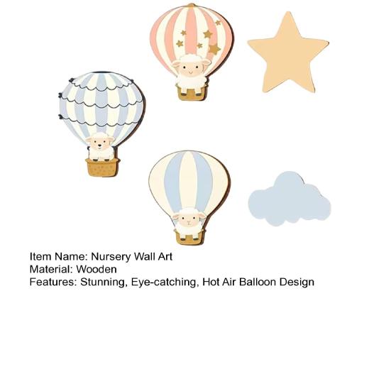 5 Pcs Hot Air Balloon Wall Decor with Cloud And Star Nursery Baby Shower Wall Art Boho Wooden Wall Hanging Sign for Bedroom Classroom Playroom