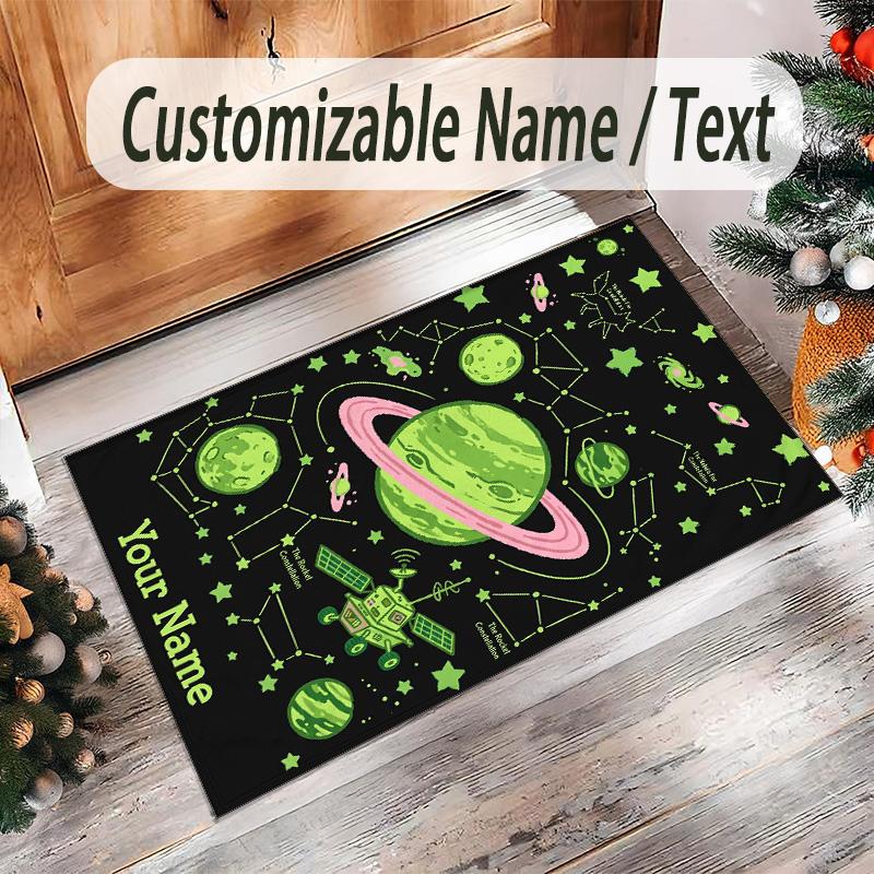 Cosmic Theme Crystal Velvet Floor Rug Personalized Custom Name Text Warm Carpet Home Decoration