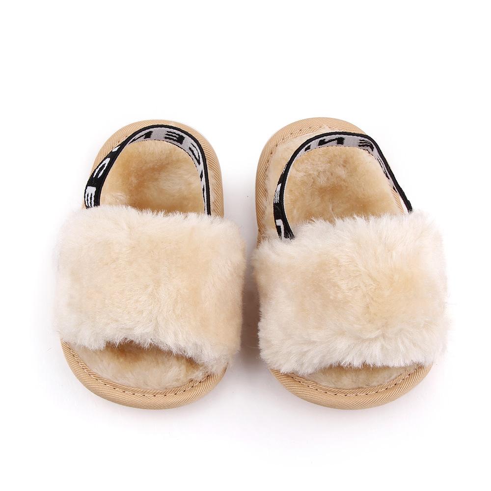 Baby Girls Spring and Winter Baby Shoes Cute Indoor Baby Fluffy Slippers Toddler Princess Breathable Simple Elastic Sandals