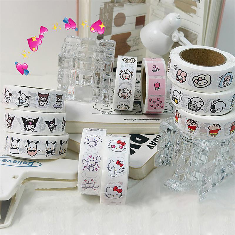 500Pcs/Roll Stickers Kawaii Hello Kitty Melody Kuromi Cinnamoroll Cartoon Kids Reward Stickers Gift Decoration Decals Toys