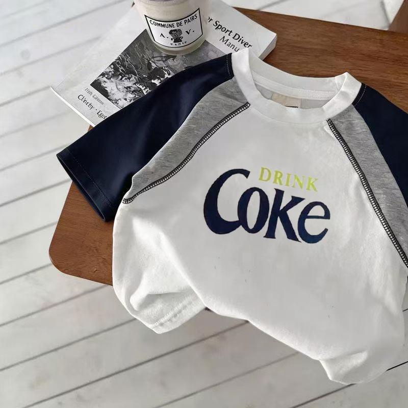 Boys Summer Pure Cotton Short Sleeve T Shirt Korean Cartoon Letter Print Casual Cool Half Sleeve Top 80