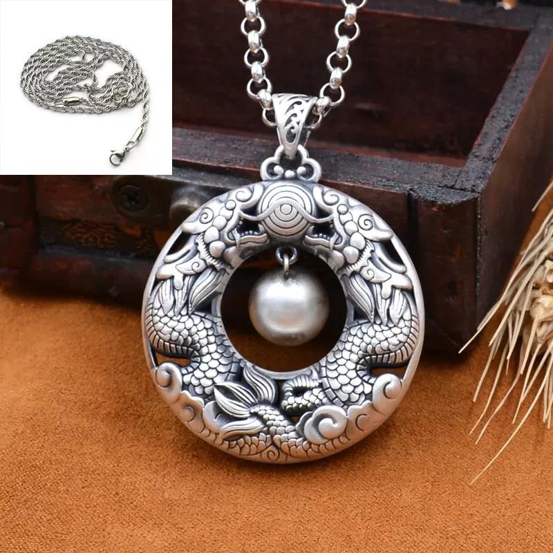 Vintage U-Shaped Copper Pendant Necklace Women Men Long Chain With Pearl Steel Or Braided Rope Option