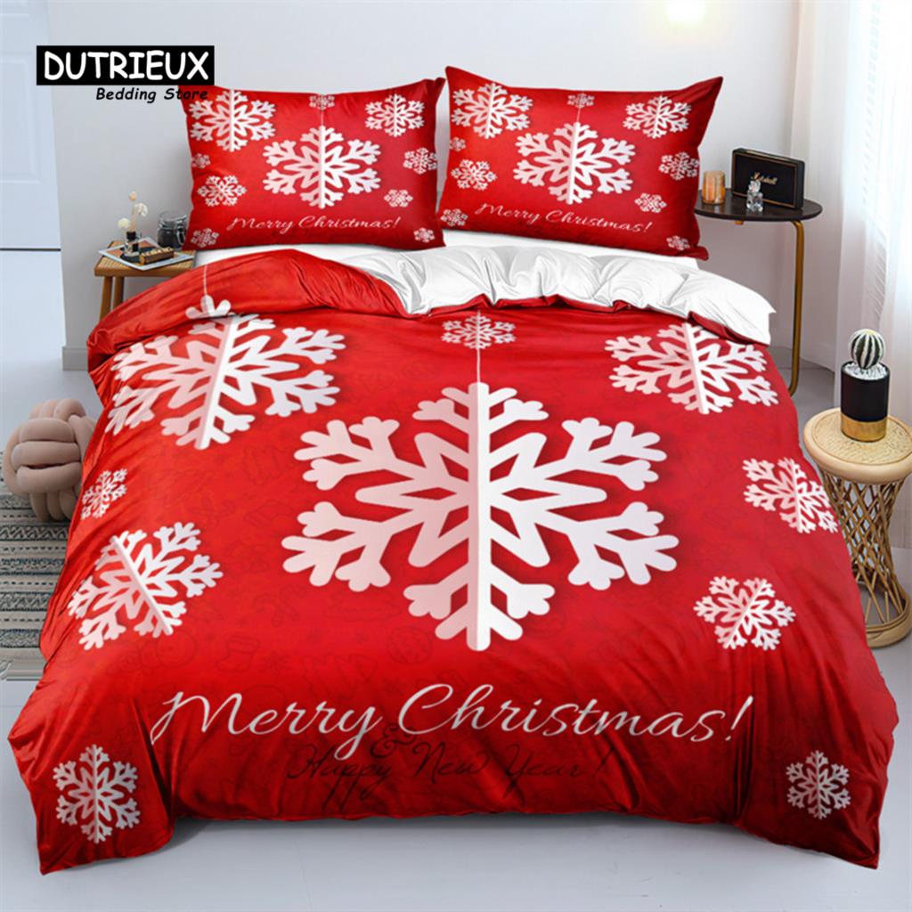 Merry Christmas White Bedding Set King Queen Full Twin Size Microfiber Bedroom Decorative 3D Print Duvet Cover With Pillowcases