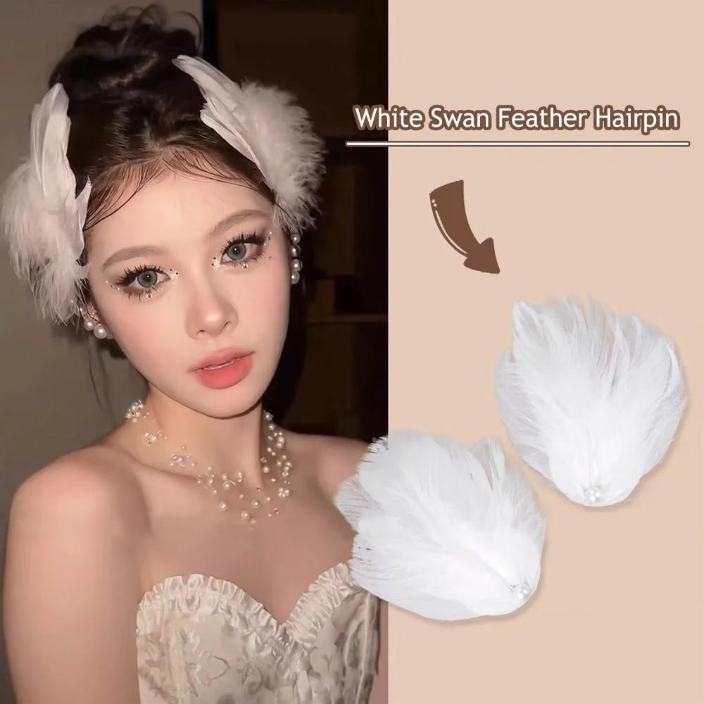 Ballet Style Feather Hair Clips Feather Side Hair Clips Gift Faux Pearl Hair Clips