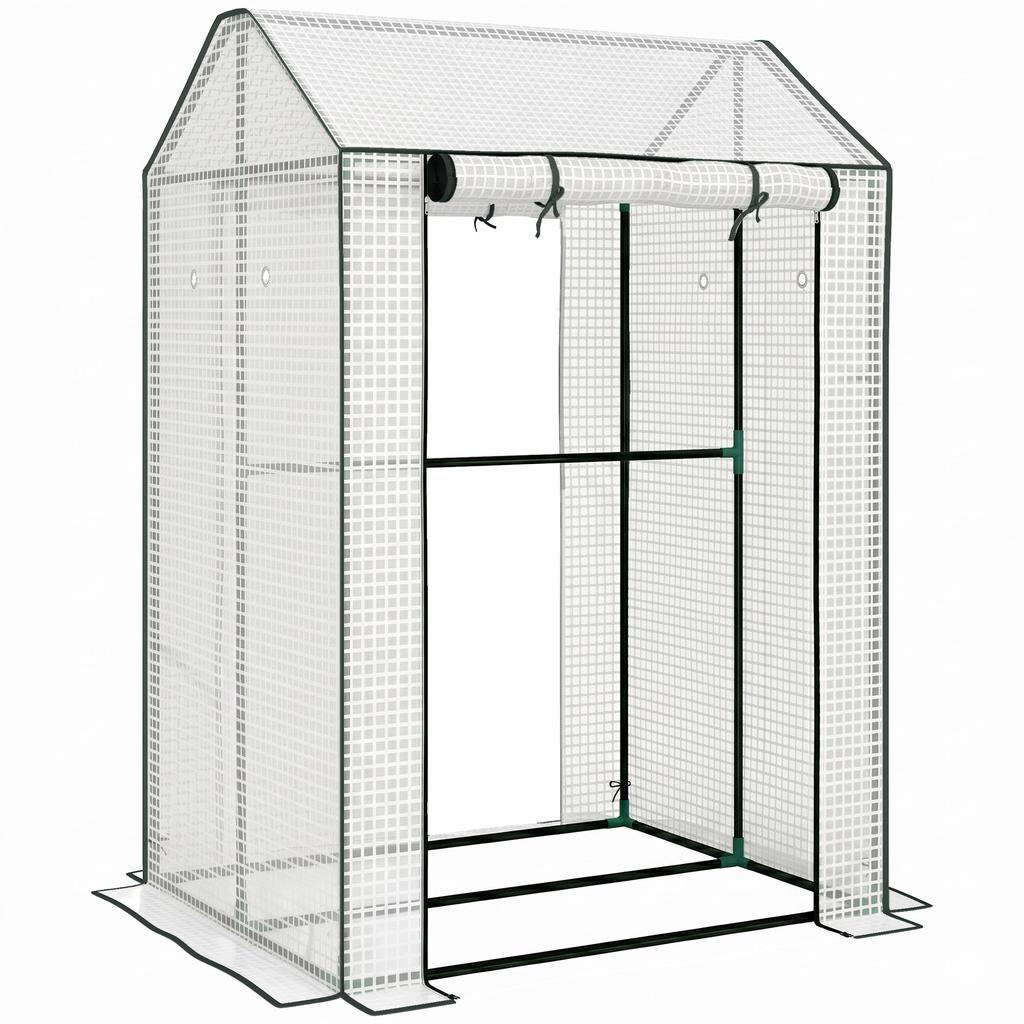 Garden Greenhouse, 2 Compartments, 2 Roll-Up Doors, 1 x 0.8 x 1.5 m, Steel and PE