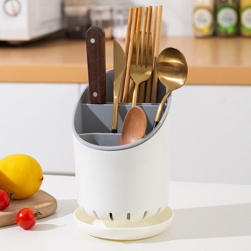 

Kitchen Chopstick Storage Rack - Plastic With Drainage Board Cutlery Storage Container - Knife Spoon Fork Container Saves Space сірий