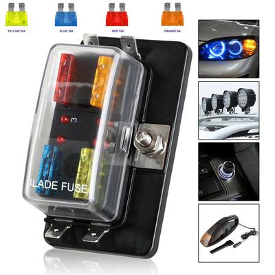 Bloc Fusibles à Lames 4 Voies Couvercle en Plastique 12V 32V Porte-Fusibles Avec Voyant LED Pour Auto Voiture Marine