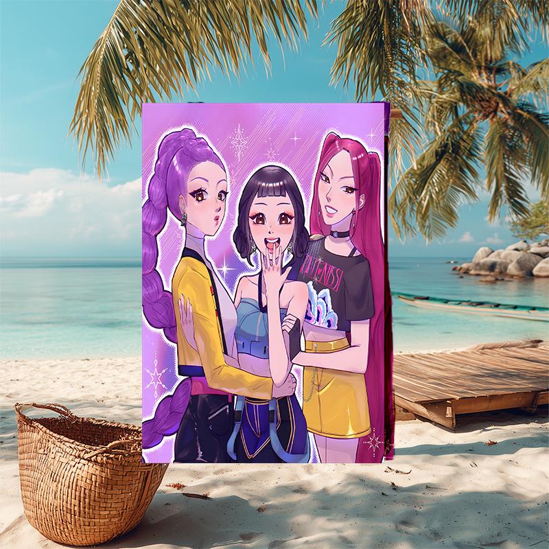 1pc KPop Demon Hunters10 Beach Towel, Comfortable and Thick, and Swimming/Bath/Picnic/Camping Towel, Suitable for Seaside Beaches