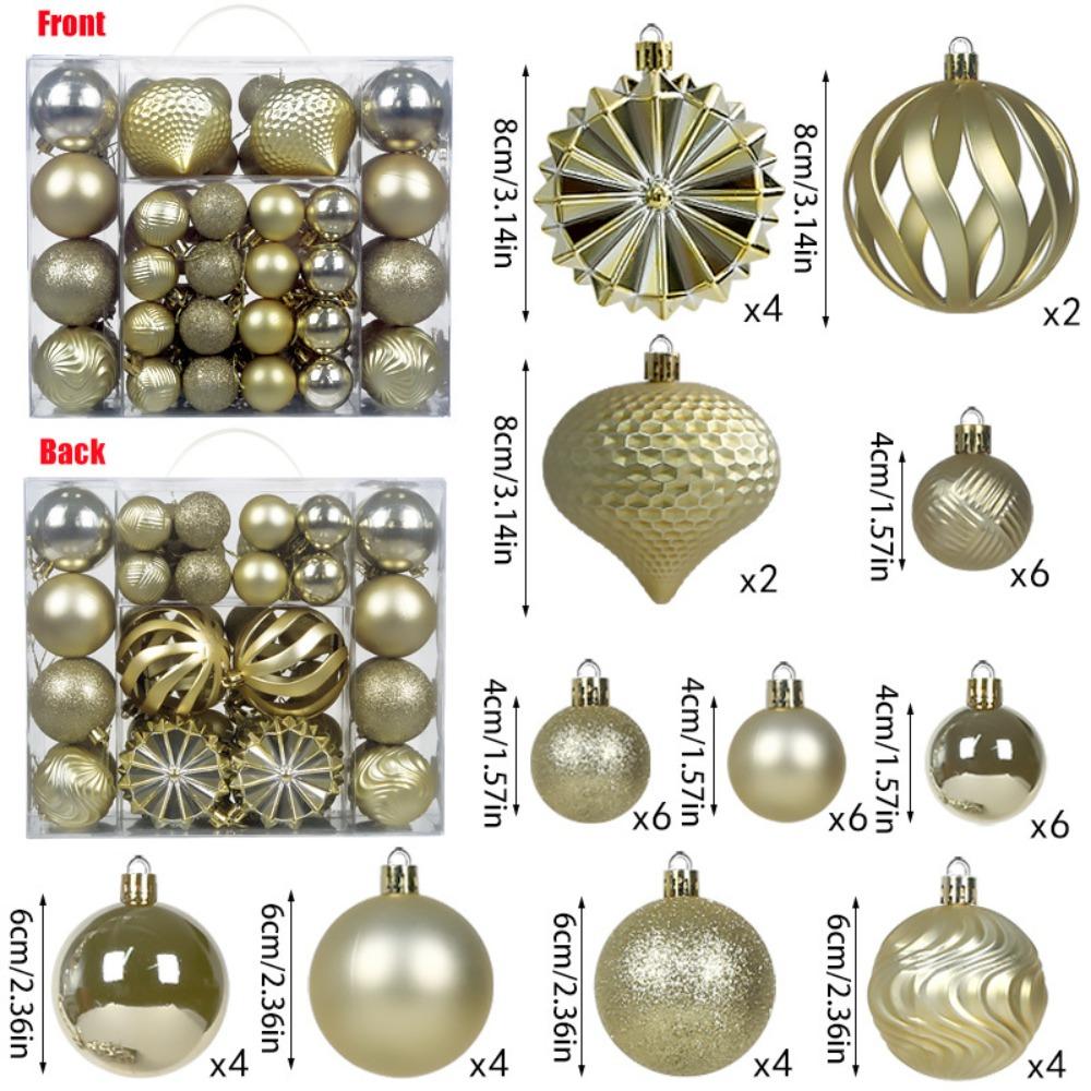 48PCS High-quality Plastic Christmas Ball Set 4/6/8cm Suspensable Christmas Tree Balls Solid Color Xmas Ornament Ball Party