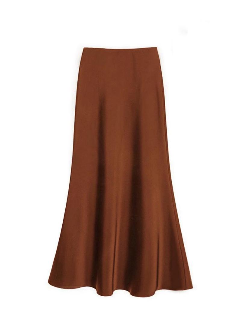 Women's French Style Satin Midi Skirt: Elastic Waist, Fishtail, A-line, High Waist, Bodycon.