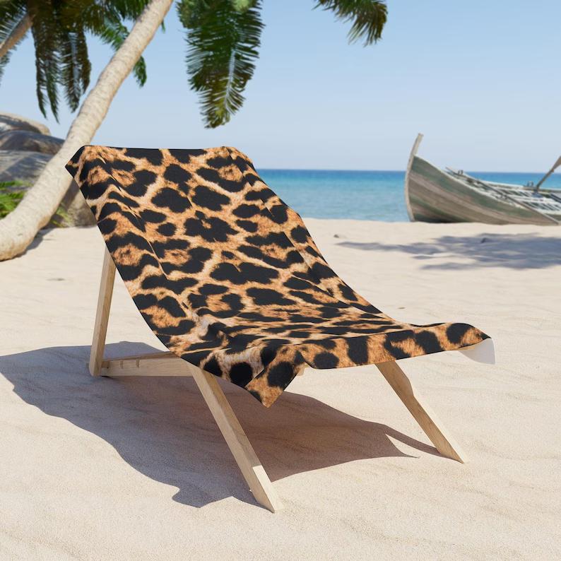 Fierce Floral Beach Towel Leopard Print Summer . Vacation Essential. Poolside Accessory Gift for Beach Lovers Towel 50X100cm &1pc