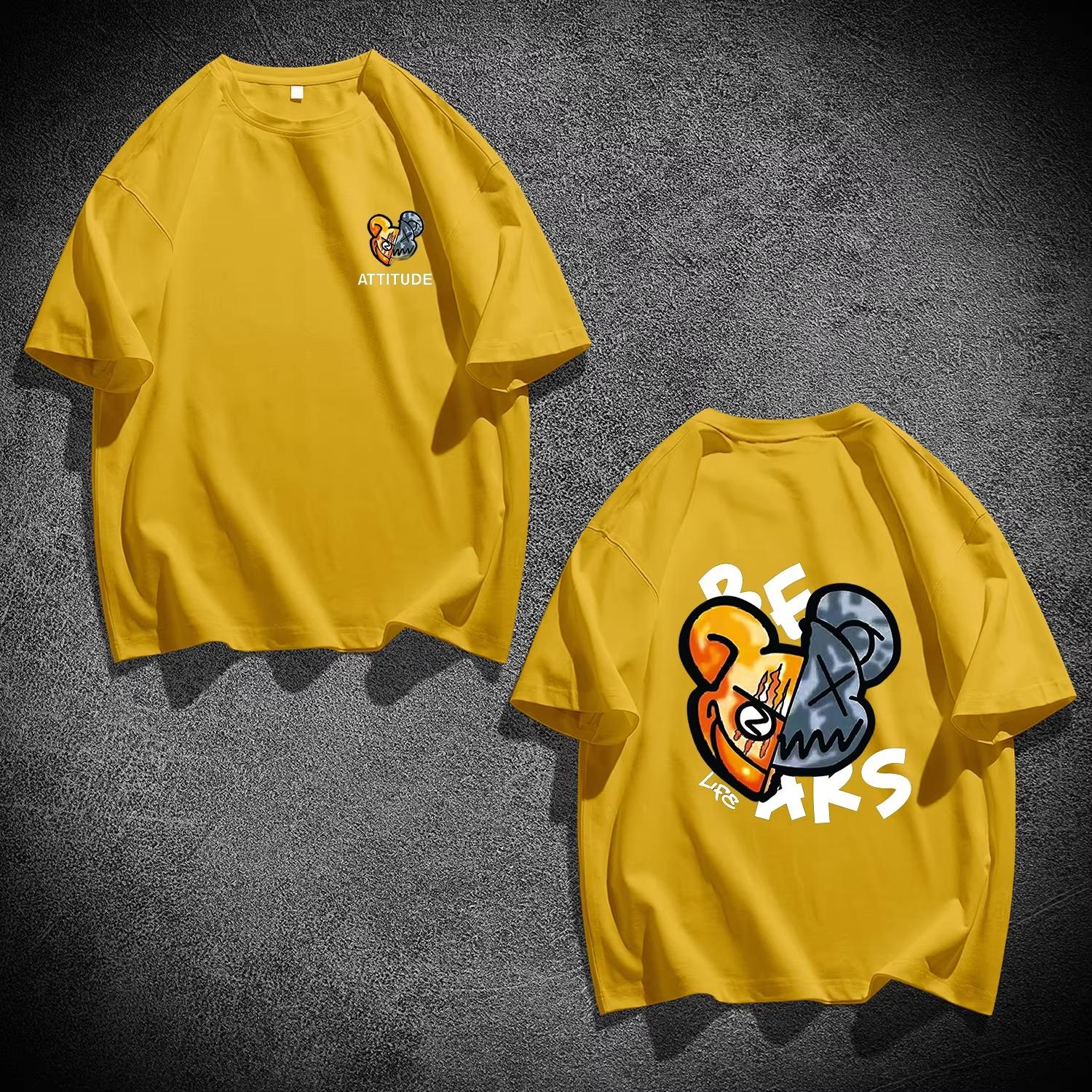 

2025 New Men s Bear Print Cotton T-shirt Summer Short Sleeve Round Neck Tees Loose Classic Streetwear Oversized Unisex Tops 4XL