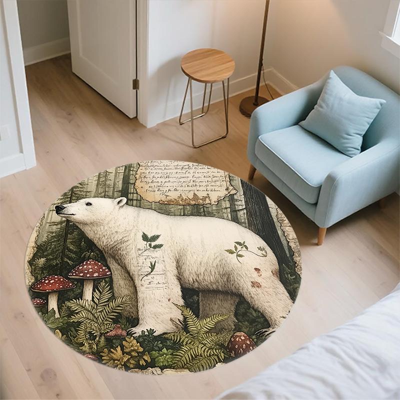 Vintage Mushroom Animals,Round Area Rug,Carpet Rug for Living Room Bedroom Sofa Playroom Decor,Non-slip Floor Mat