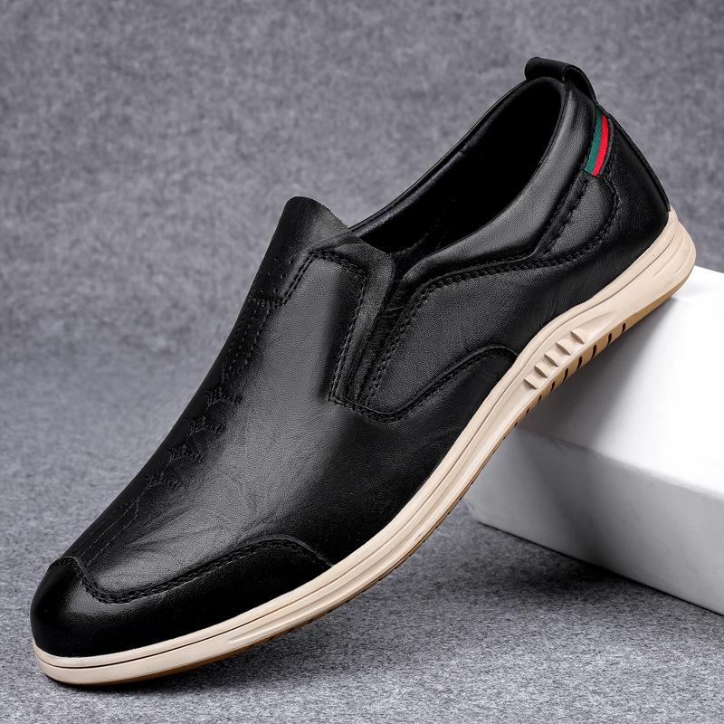 Large Size Handmade Casual Men's Shoes Comfortable Soft Sole Non-slip Leather Breathable Foot Shoes Lazy Shoes One Pedal