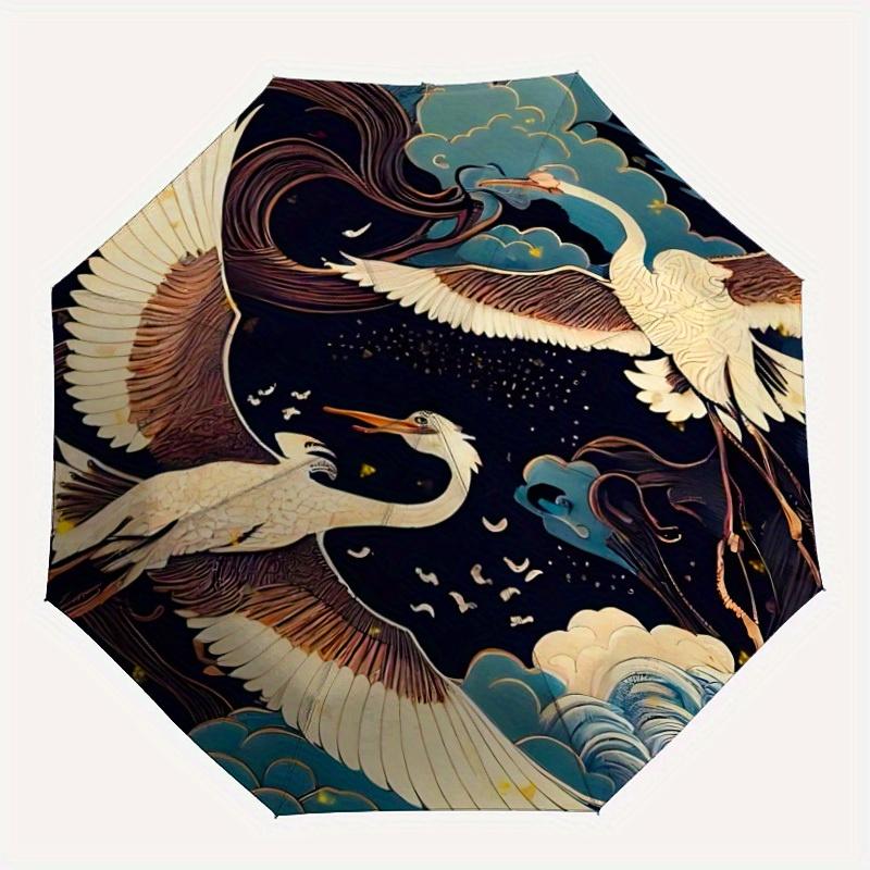 

1pc Cranes Night Sky Automatic Umbrella with 8-Rib Compact Design, Foldable & Portable for Outdoor Leisure, Everyday Use118