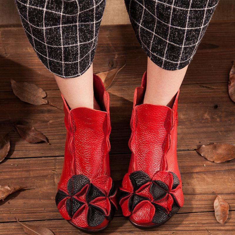 

Женские ретро-сапоги Martin из натуральной кожи ручной работы с толстой подошвой и каблуком, молнией сзади, укороченный дизайн для осени и зимы 42 красный