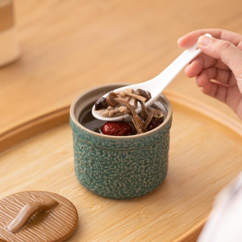 Ceramic Marble Stewed Pot Water-proof Stewed Pot with Cover Ceramic Steamed Egg Bowl Egg Soup Stewed Pot with Wood Grain Cover