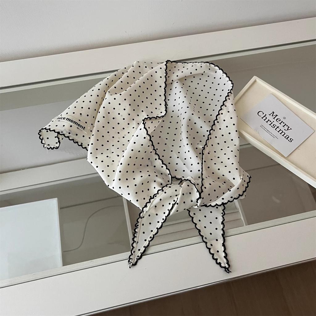 1pcs White Polka Dot Triangle Hair Scarf Wraps for Women Retro Triangle Headscarf Hat Travel Photo Headband Hair Accessories