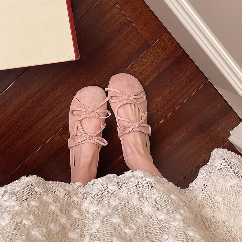 Pink Mary Jane 2025 early spring new ballet bow women's single shoes low-top flat women's shoes comfortable one pedal
